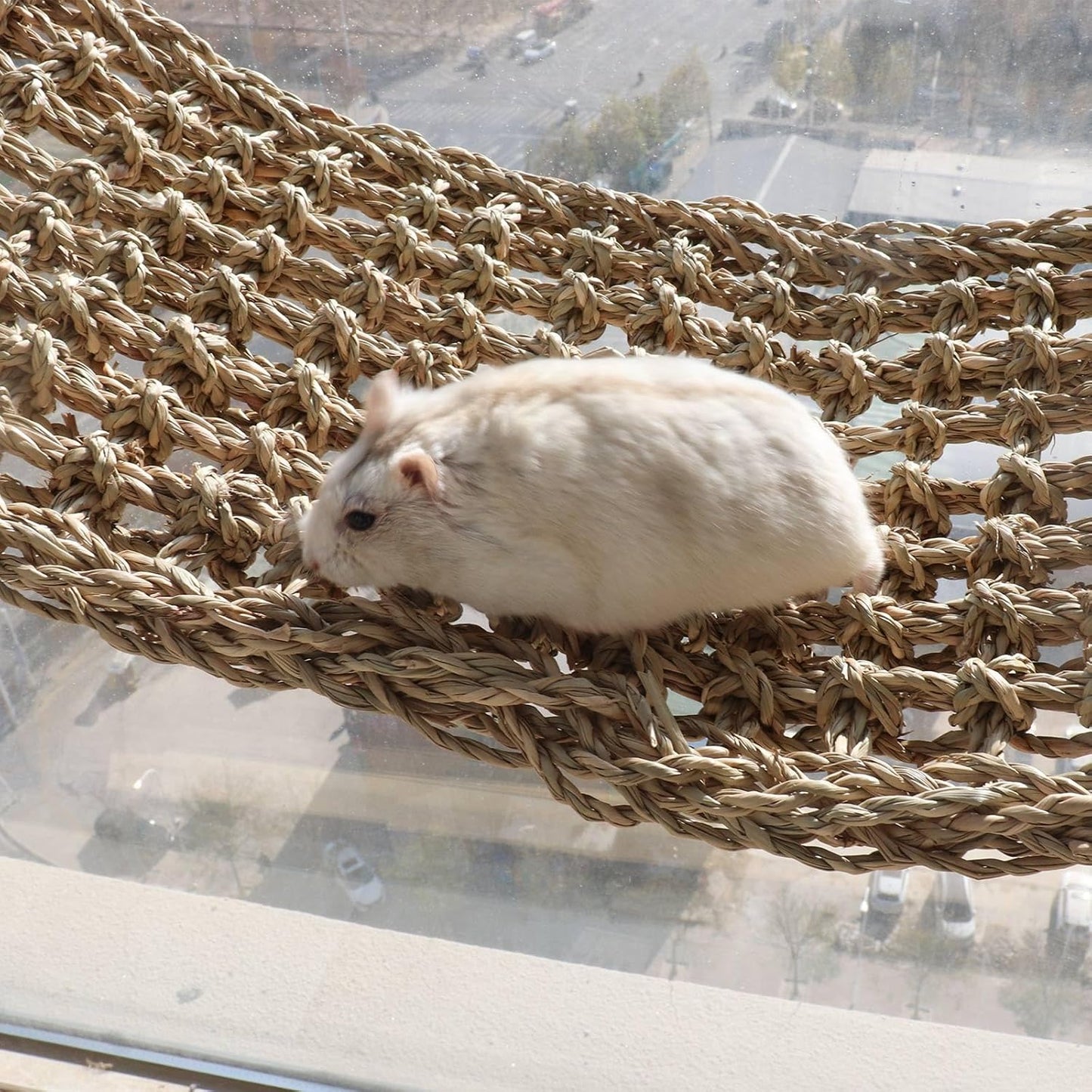 Rat Climbing Toys, 39 x 7 inch Small Animals Seagrass Mat Toy, Cat Climbing Toys, Natural Seagrass Woven Net Hammock with Hooks, Cage Accessories for Hamster Guinea Pig Parrot Parakeets Cockatiels