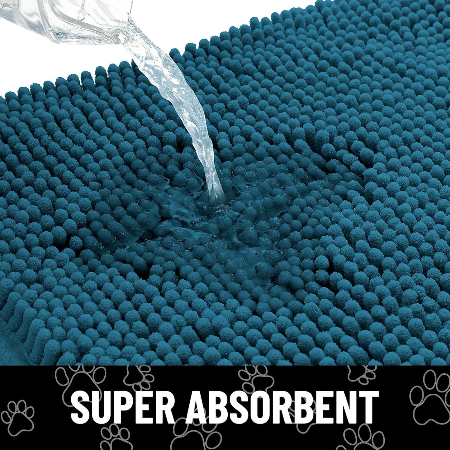 Smiry Dog Door Mat for Muddy Paws, Absorbent Dirt Trapper Non Slip Quick Dry Washable Chenille Mat for Mud Dogs, Entry Rug for Indoor and Outdoor (70x24 Inches, Atlantic Blue)