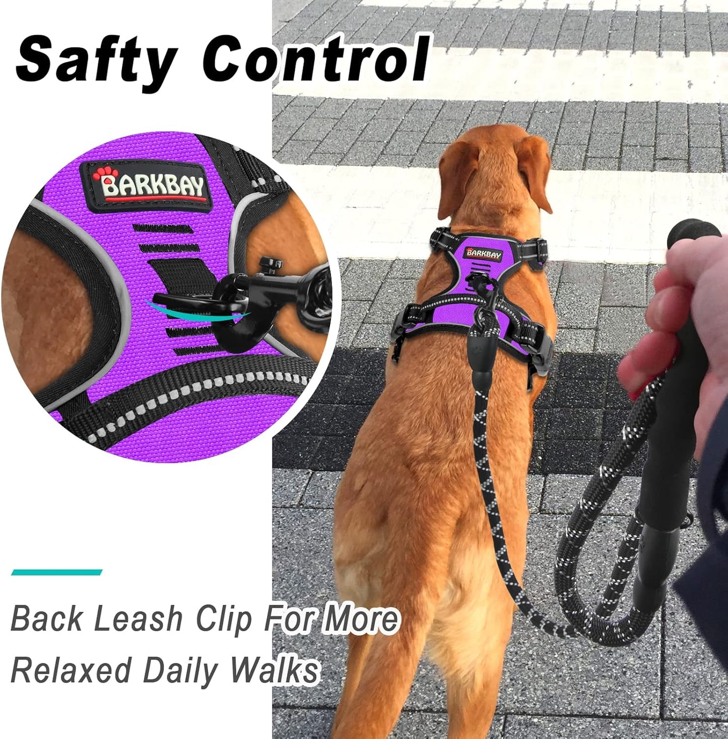BARKBAY No Pull Dog Harness Large Step in Reflective Dog Harness with Front Clip and Easy Control Handle for Walking Training Running(Purple,L)