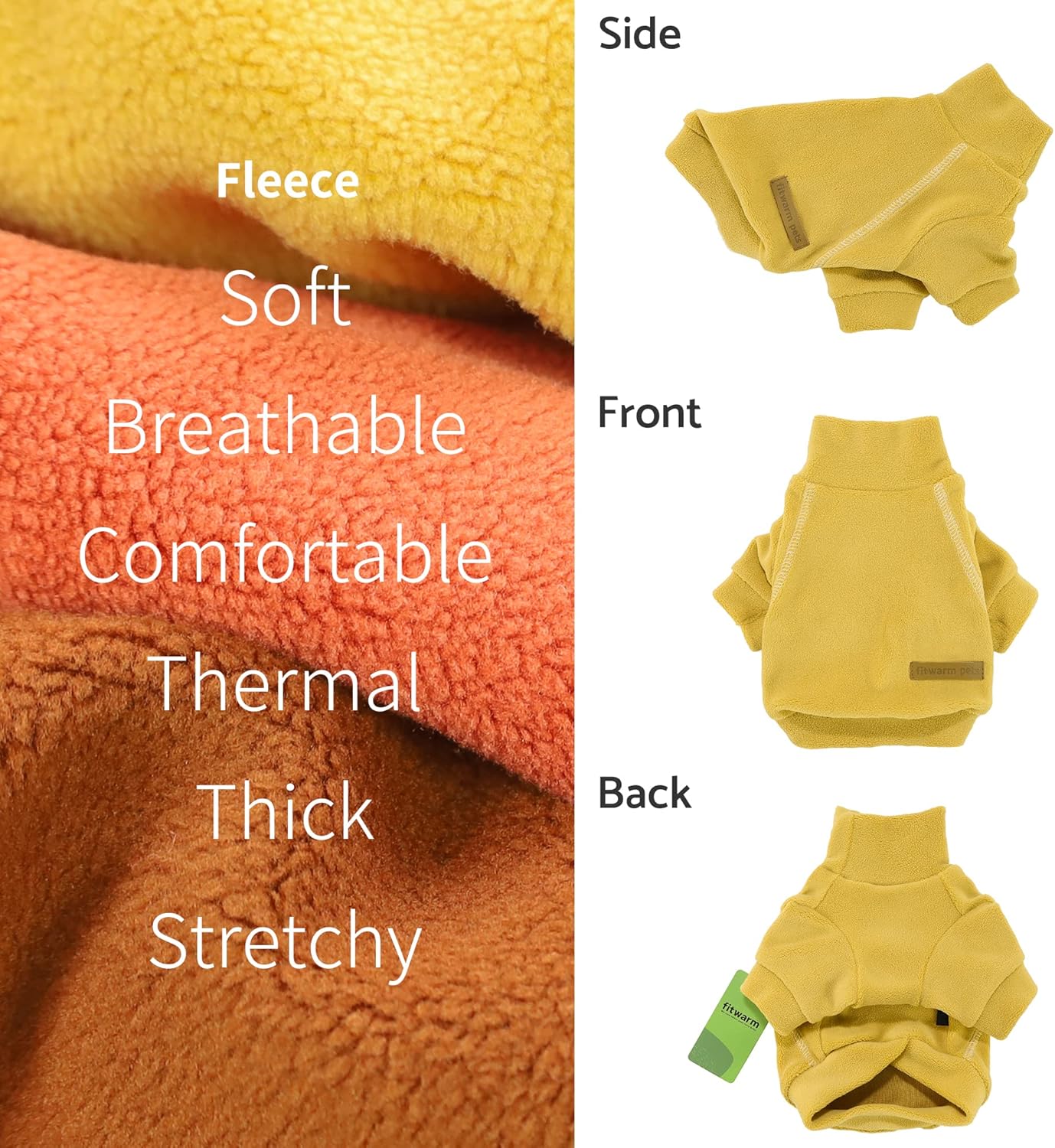 Fitwarm 3 Pack Classic Fleece Dog Sweater, Turtleneck Dog Sweatshirt, Winter Clothes for Small Dogs Boy Girl, Pet Pullover Jumper, Cat Apparel, Orange, Yellow, Coffee, Large