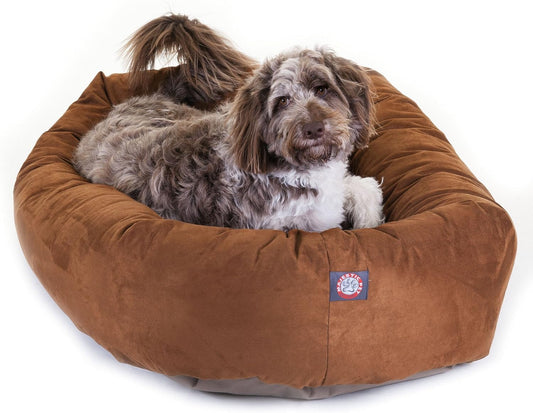 Majestic Pet 52 Inch Suede Shredded Memory Foam Mix Calming Extra Large Dog Bed Washable 52 x 35 x 11 (Inch) - Cozy Soft Round Donut Dog Bed with Spine for Head Support - Pet Bed Rust