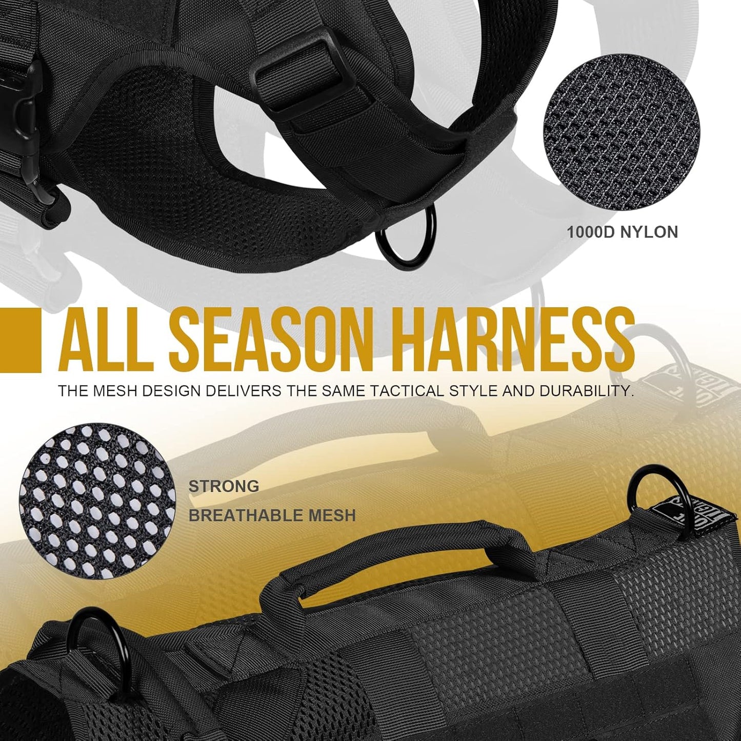 OneTigris No Pull Dog Harness for Small Dog, Mesh Design Breathable Military Dog Molle Vests with Handles, Service Dog Vest Harness for Walking Hiking Training