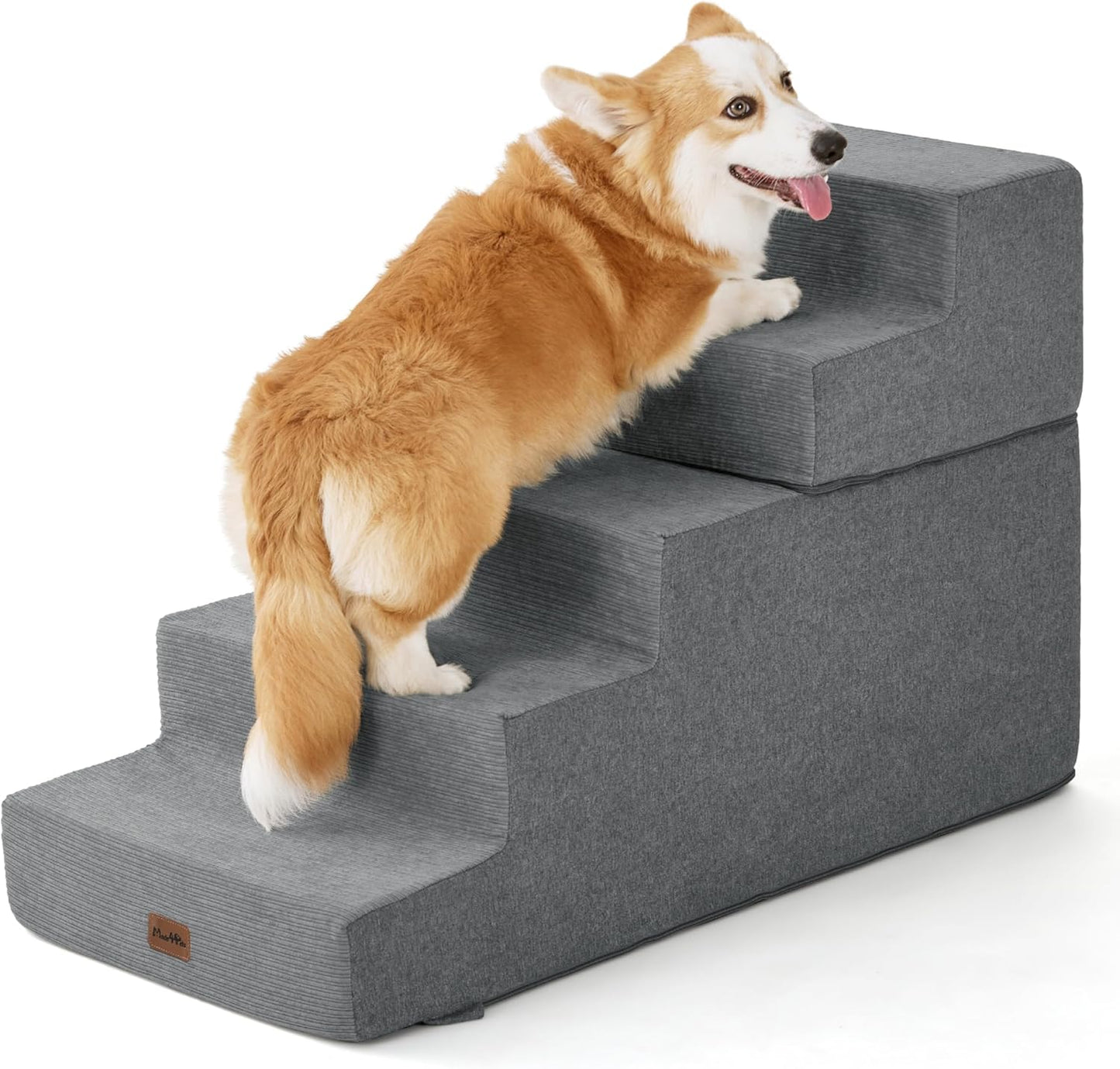 Made4Pets Dog Stairs for High Bed, Extra Wide Pet Stairs for Bed Couch Sofa, 35D Foam Pet Steps for Small Dogs and Cats, Non-Slip Bottom Dog Steps, Grey, 5 Steps