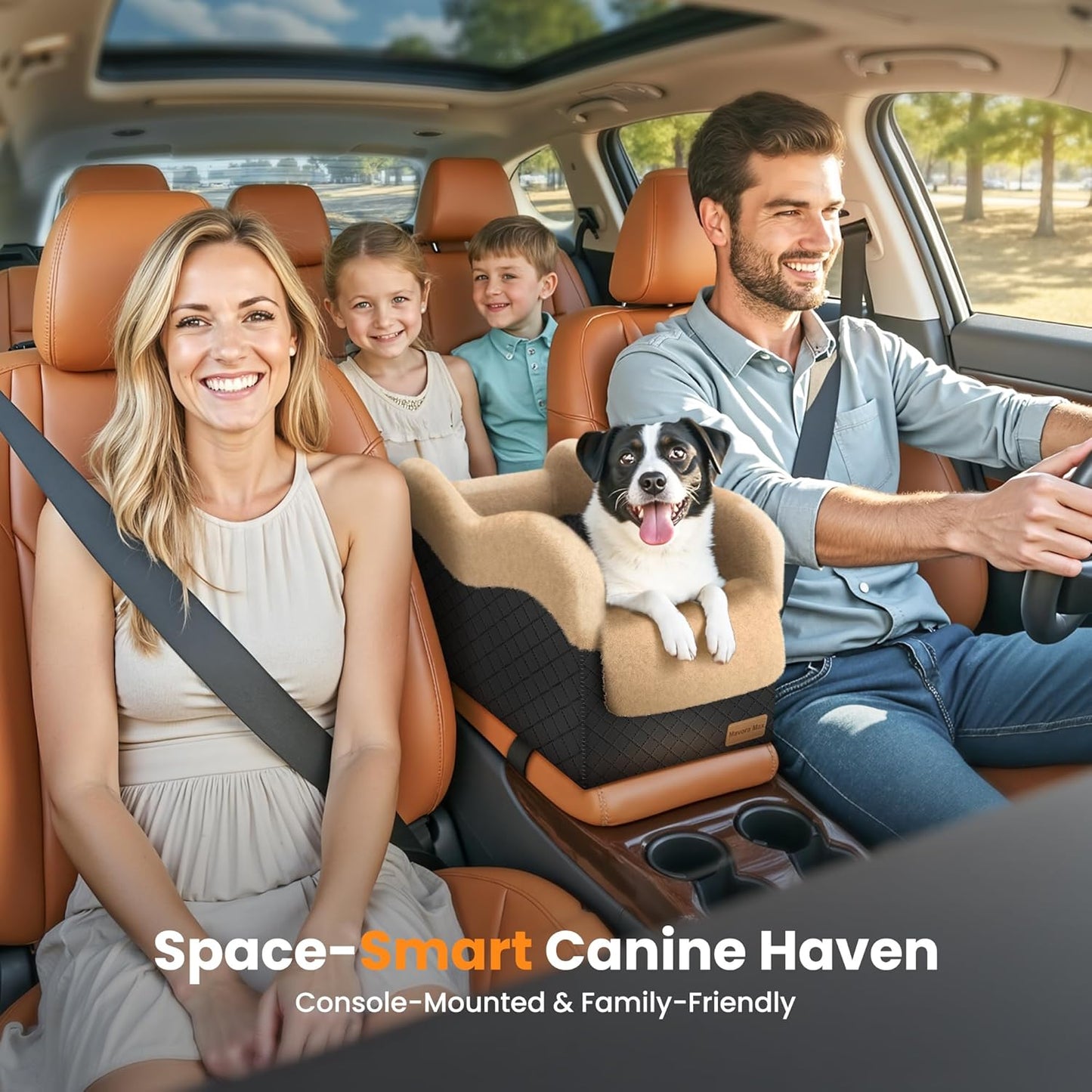 Portable Small Dog Seat for Car,Luxury Center Console Dog Car Seat Booster with Safety Tethers,Auti-Collapse Pet Travel Carrier for SUV,Truck.(Black/Brown)