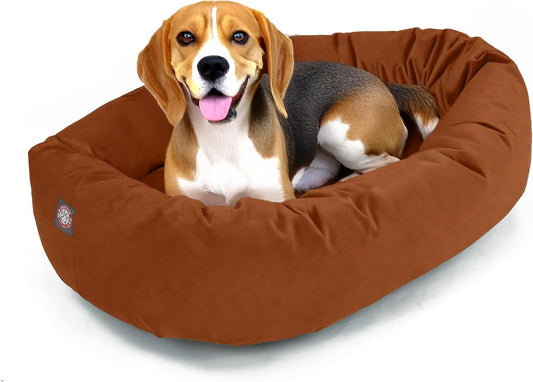 Majestic Pet 32 Inch Suede Calming Dog Bed Washable 32x23x7 (Inch) – Cozy Soft Round Donut Dog Bed with Spine Support for Dogs to Rest Their Head - Pet Bed Medium – Rust (2025)
