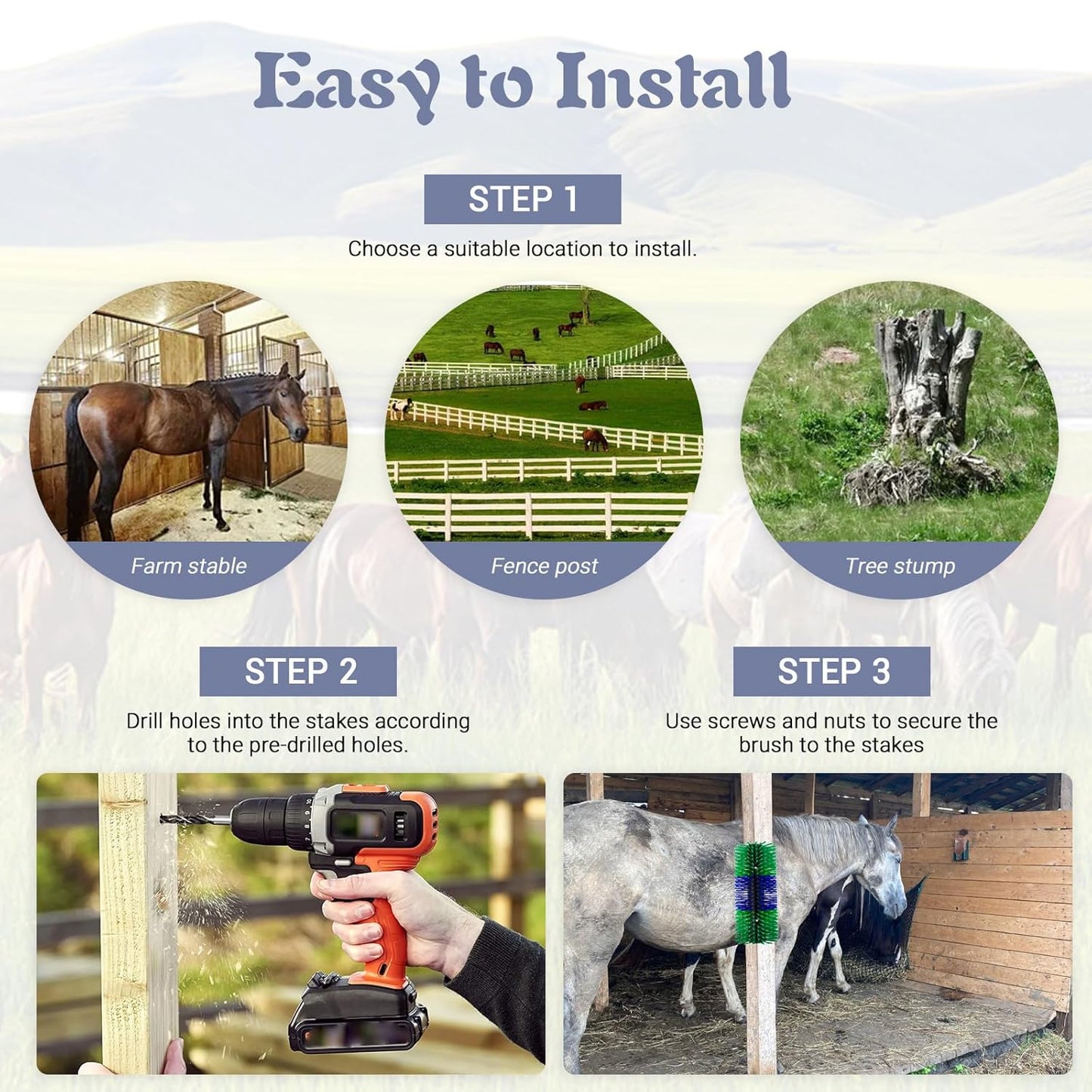 Livestock Scratching Brush, 17.5 x 7.8 Inch Goat Brushes for Grooming, Horse Brushes for Shedding, Livestock Brush with 4 Screws Great for Horse, Elk, Cattle, Pig, Sheep（Green）