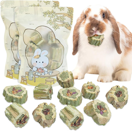 Fhiny Rabbit Chew Toys Natural Baked Papaya Wood Bunny Molar Treats Contain Alfalfa Grass Apple Carrot and Purple Sweet Potato Filling for Hamsters Guinea Pigs Chinchillas Teeth Grinding(0.44 lb)