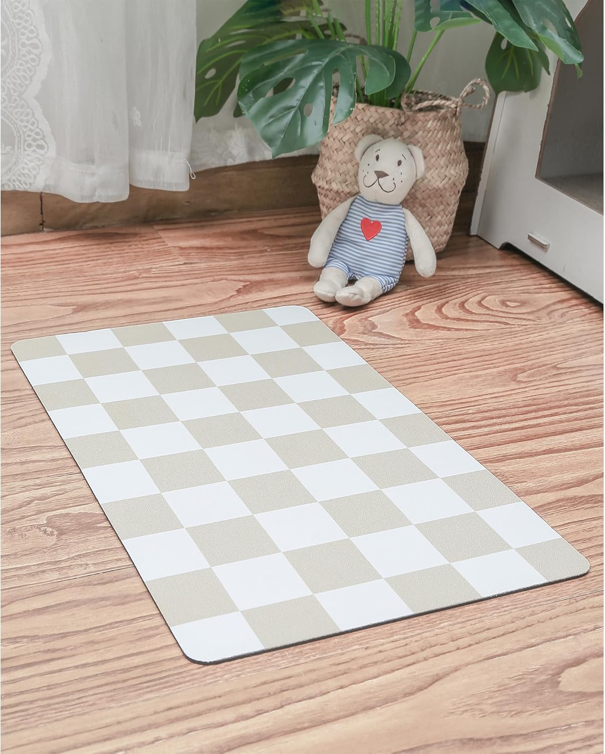 Ralxion Checkered Dog Feeding Mat, Absorbent Mats for Dog Food and Water Bowl, Dispenser, Retro Aesthetic Khaki Beige Checkerboard Pet Placemat for Dogs, Cats, Puppy Accessories, 12" X 19”