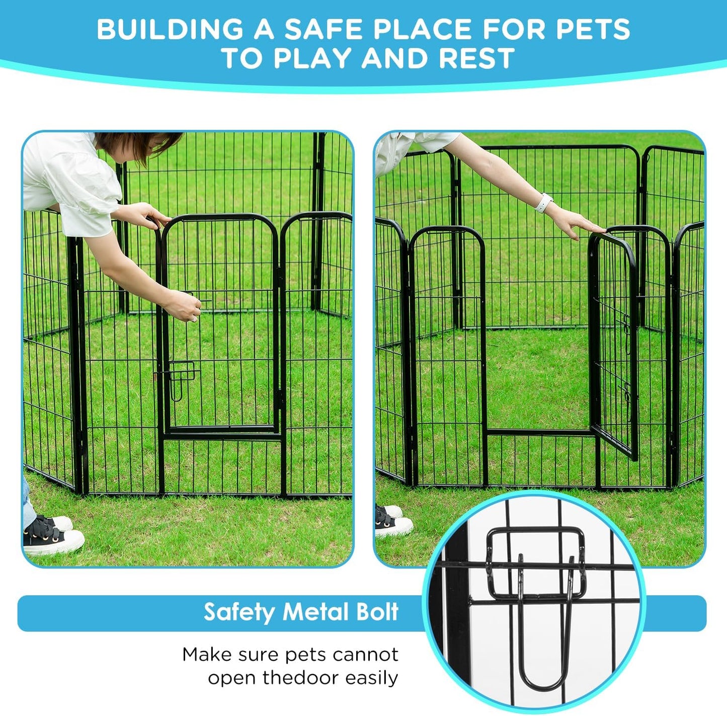 BestPet Dog Playpen Indoor 32 inch 12 Panels Metal Dog Pen Pet Dog Fence Outdoor Exercise Pen with Doors,Pet Puppy Playpen for RV Camping Yard, Black