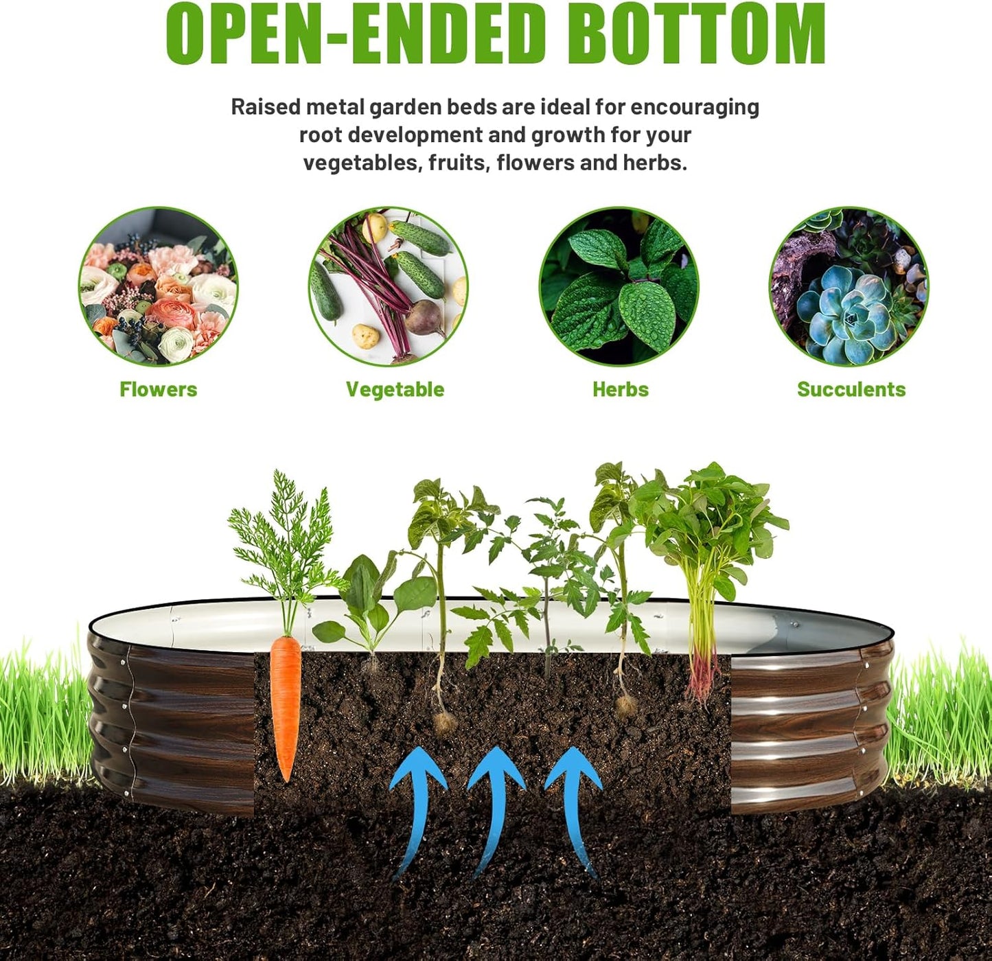 SnugNiture 6x3x1ft Raised Garden Bed Kit, Outdoor Oval Metal Garden Planter, Ground Planter Box for Gardening Vegetables Flowers, Brown