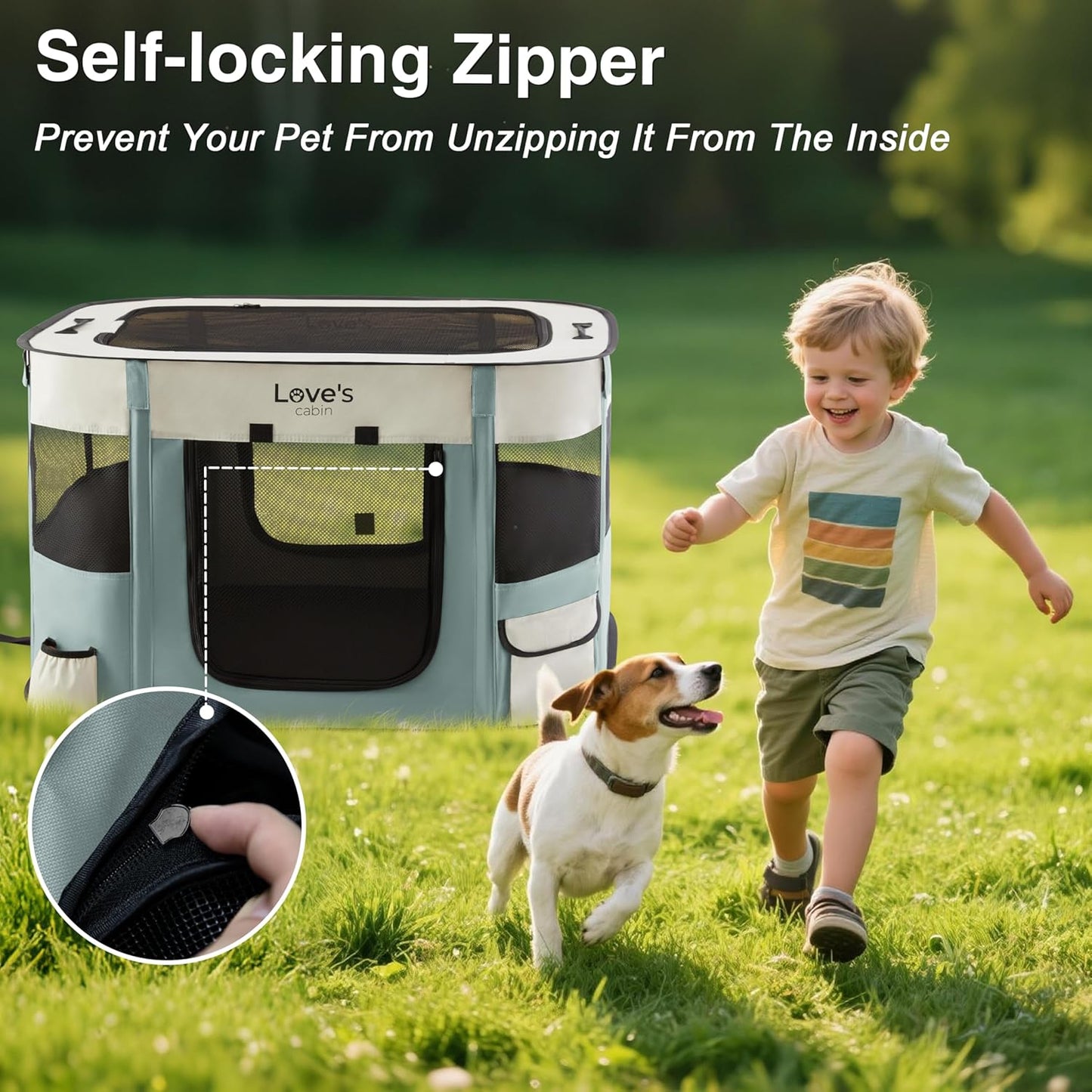 Love's cabin Pet Puppy Dog Playpen, Medium Dog Tent Crates Cage Indoor/Outdoor, Portable Exercise Playpen for Cat, Foldable Pop Up Dog Kennel Playpen with Carring Case (M, Gray Green)