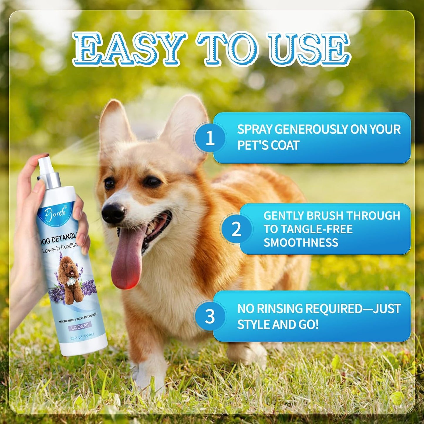 Dog Detangler Spray, Natural Dog Leave in Conditioner Spray with Deshedding Brush and Metal Comb, for Grooming and Mat Removal (Lavender)