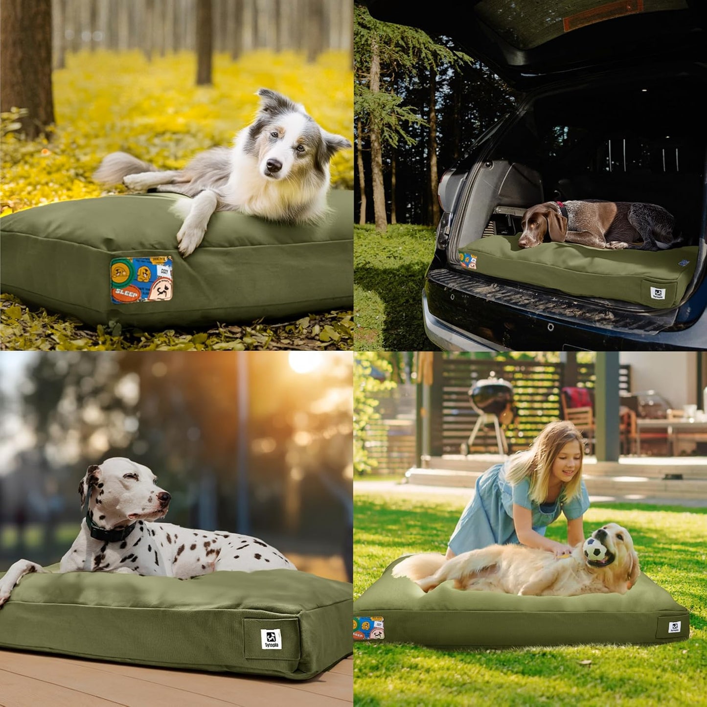 Sytopia 36-Inch Canvas Outdoor Dog Bed, Waterproof & Washable with Removable Cover, Ideal for Medium & Large Dogs, Chew-Proof Great for Indoor, Outdoor, Crate, or Patio Use (Green)