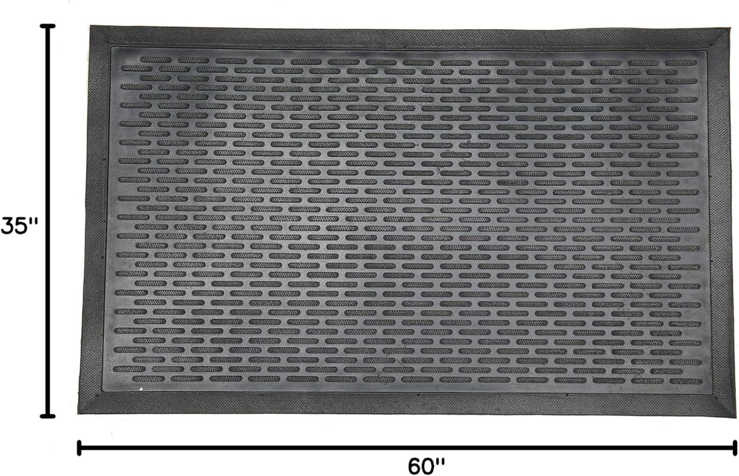 Indoor/Outdoor Hose-Wash Ribbed Design Non-Slip Rubber 3x5 Modern Area Rug for Living Room, Bedroom, Dining Room, Office, 35" x 60", Black