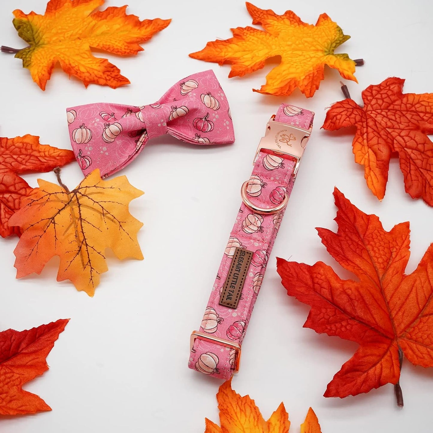 Elegant Little Tail Dog Collar with Bow, Adjustable Halloween Pumpkin Bowtie Pet Gift Collar for Small to Large Dogs