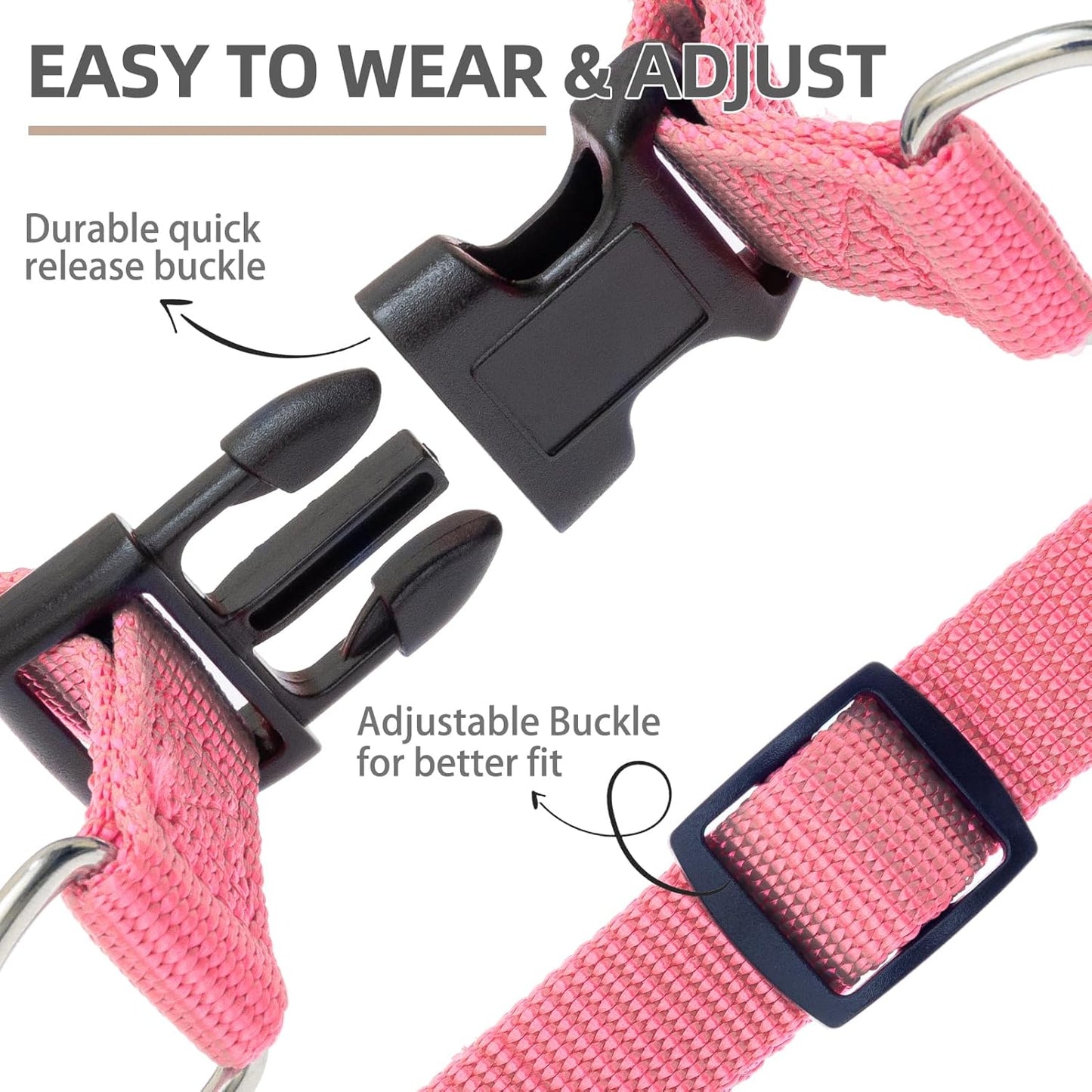 PUPTECK No Pull Dog Harness Soft Adjustable Basic Nylon Step in Puppy Vest Outdoor Walking with ID Tag and A-ir Tag Case, Fuchsia, S