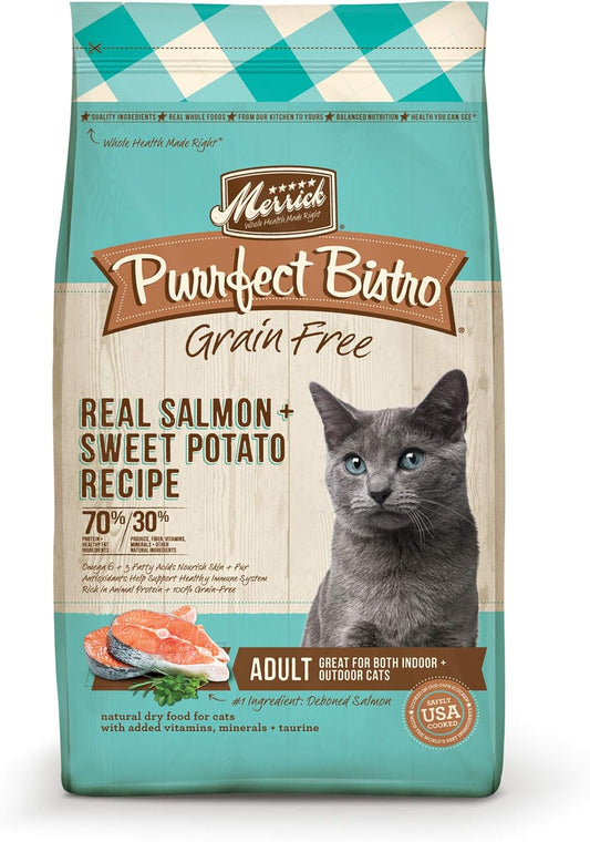 Merrick Purrfect Bistro Grain Free Natural Dry Cat Food For Adult Cats, Real Salmon And Sweet Potato Recipe - 7 lb. Bag