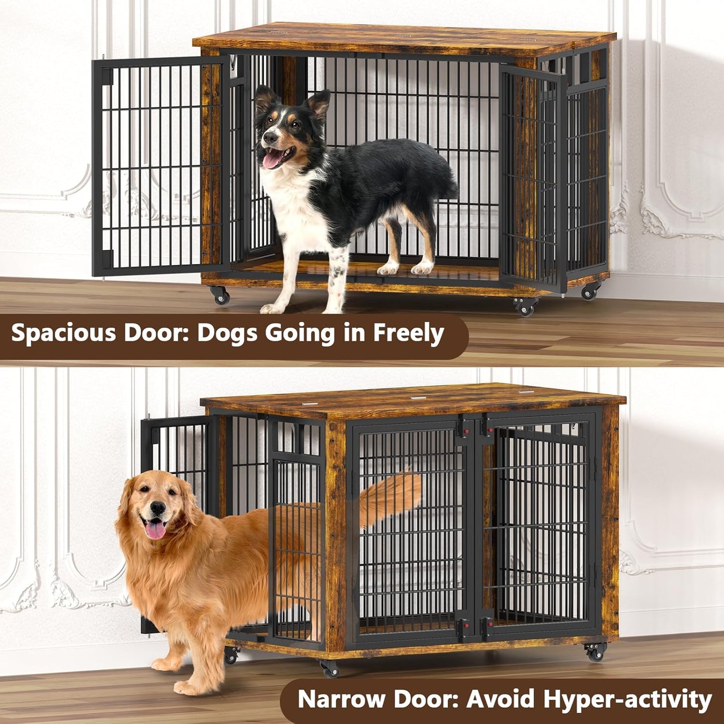 EasyCom 41" for Training Moveable XL Dog Crate, Large Dog Crate Furniture with Top-Access Teasing/Feeding Doors, Chew-Resistant Dog Kennel Indoor Furniture for Medium and Large Dogs