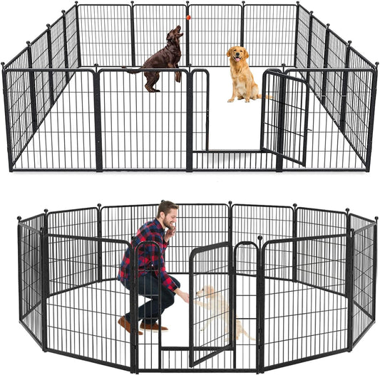Dog Playpen 32 inch 12 Panels Indoor Dog Pen for Medium/Small Dogs Heavy Duty Metal Dog Fence Outdoor for Yard, Puppy Playpen with Door Portable Pet Fence for RV Camping Yard