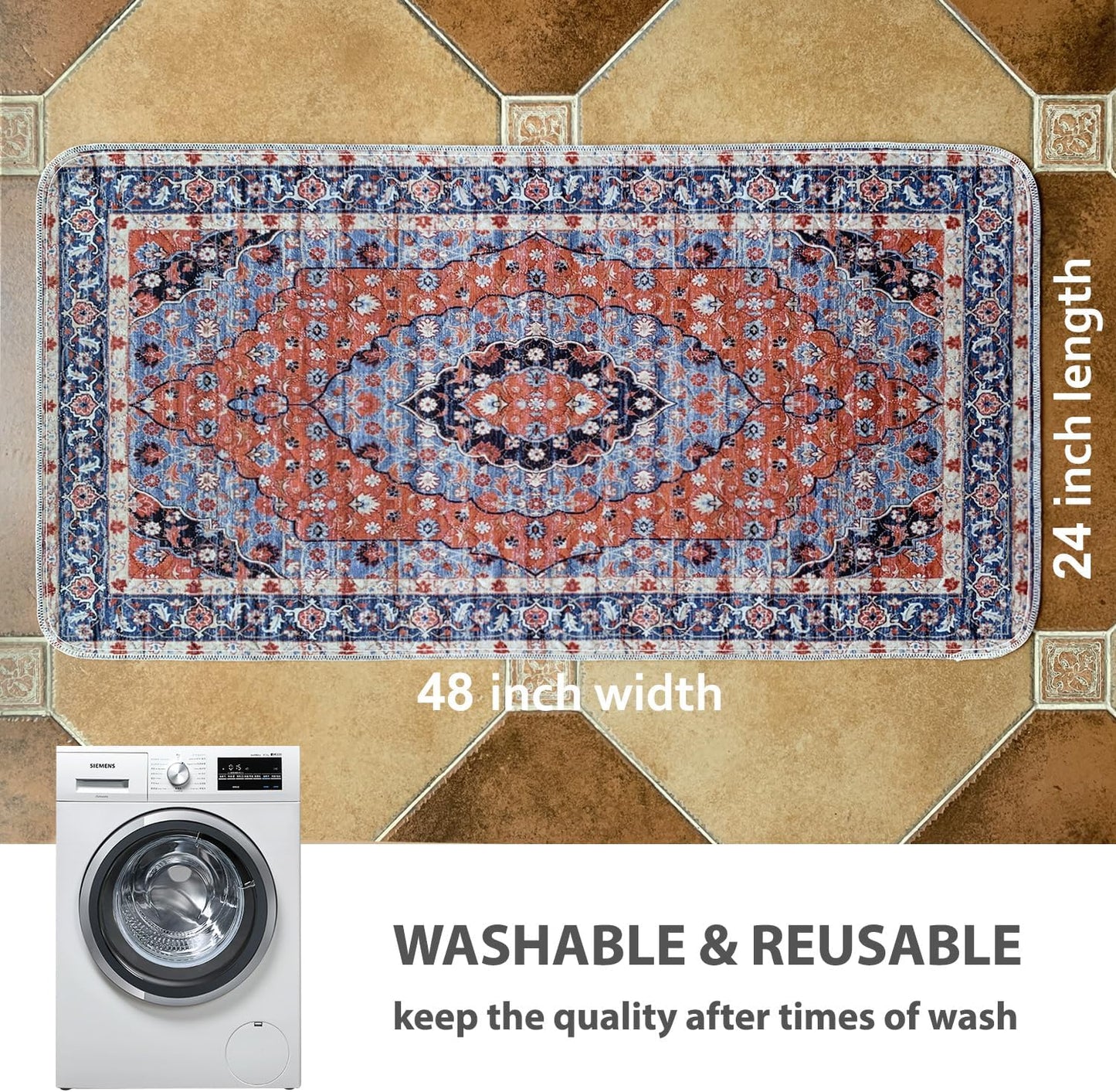 nunubaby Washable Pee Pads for Dogs, Stylish, Non-Slip and Leak-Proof Pee Pads. Reusable Potty Pads for Dogs for Crates and Floors.(Red/Floral, 24" x48")