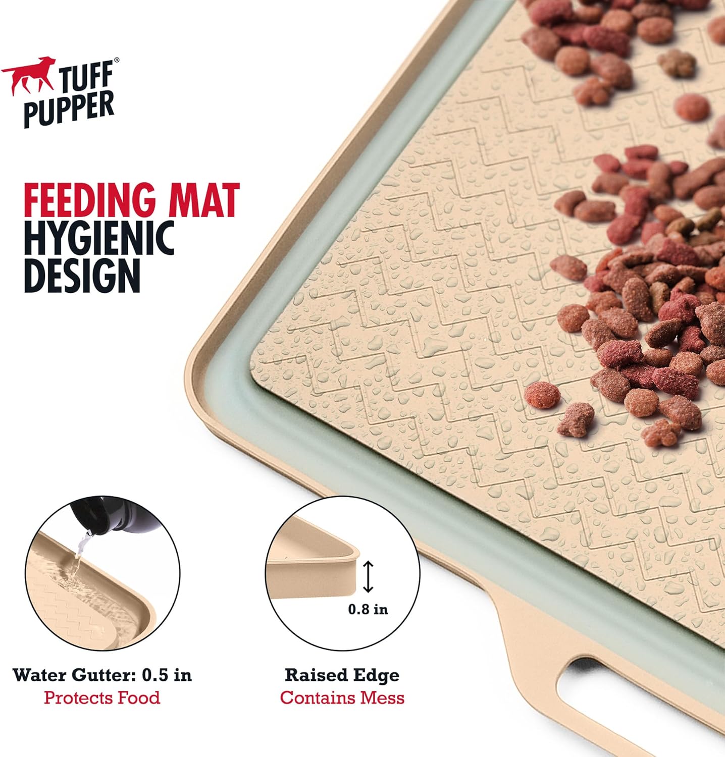 Tuff Pupper 36x24 XXL Dog Feeding Mat for Food and Water | Dog Food Mats for Floors | Waterproof Dog Water Bowl Mat | Dog Placemats Pet Food Mat | Silicone Feeding Mat for Cats and Cat Bowls