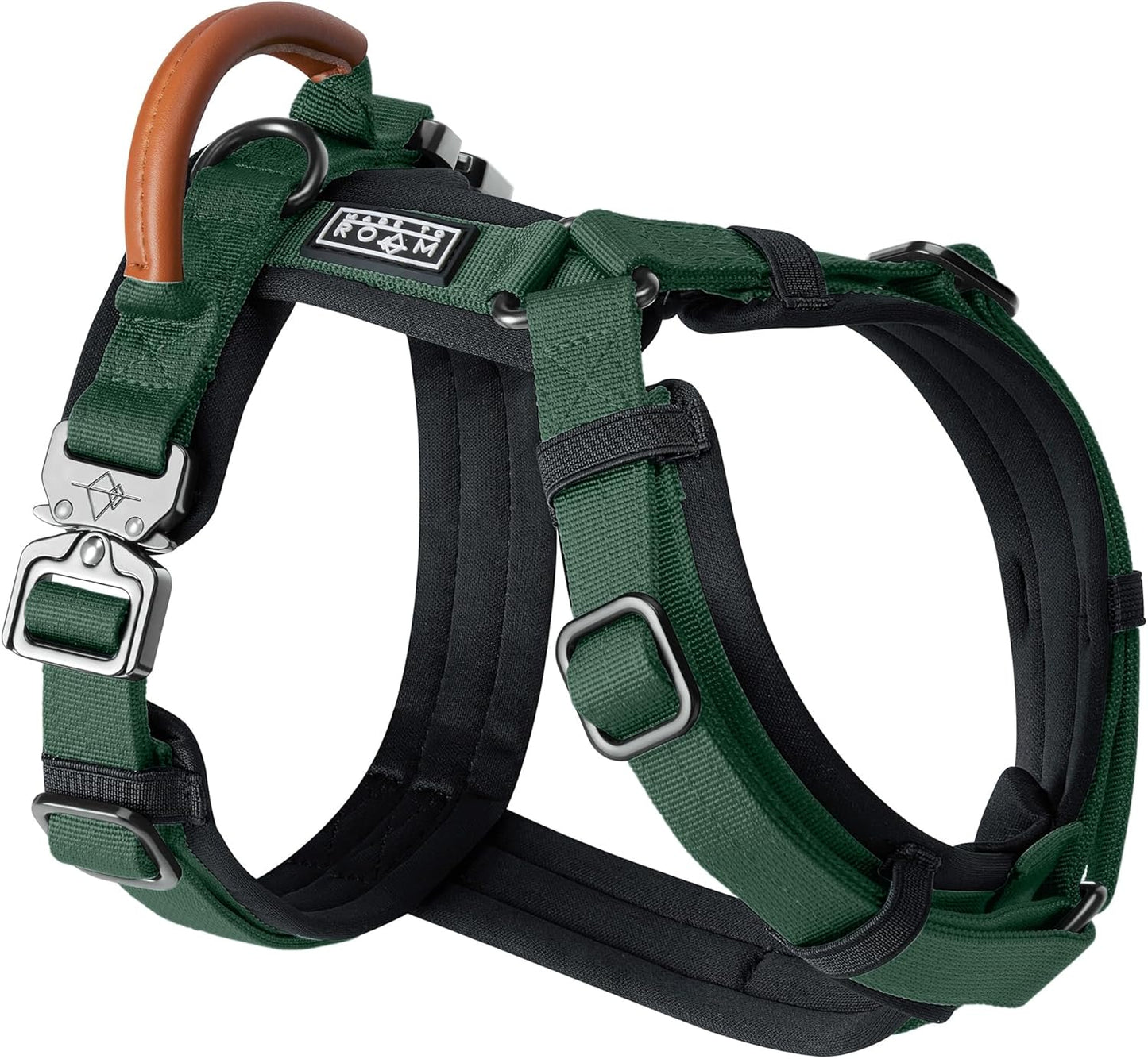 MADE TO ROAM Premium Explorer Harness - Y-Shaped Dog Harness with Adjustable Durable Nylon, Soft Padding, Metal Buckles and Leather Handle for Small, Medium, Large Dogs (Maine Marina, Size 7)