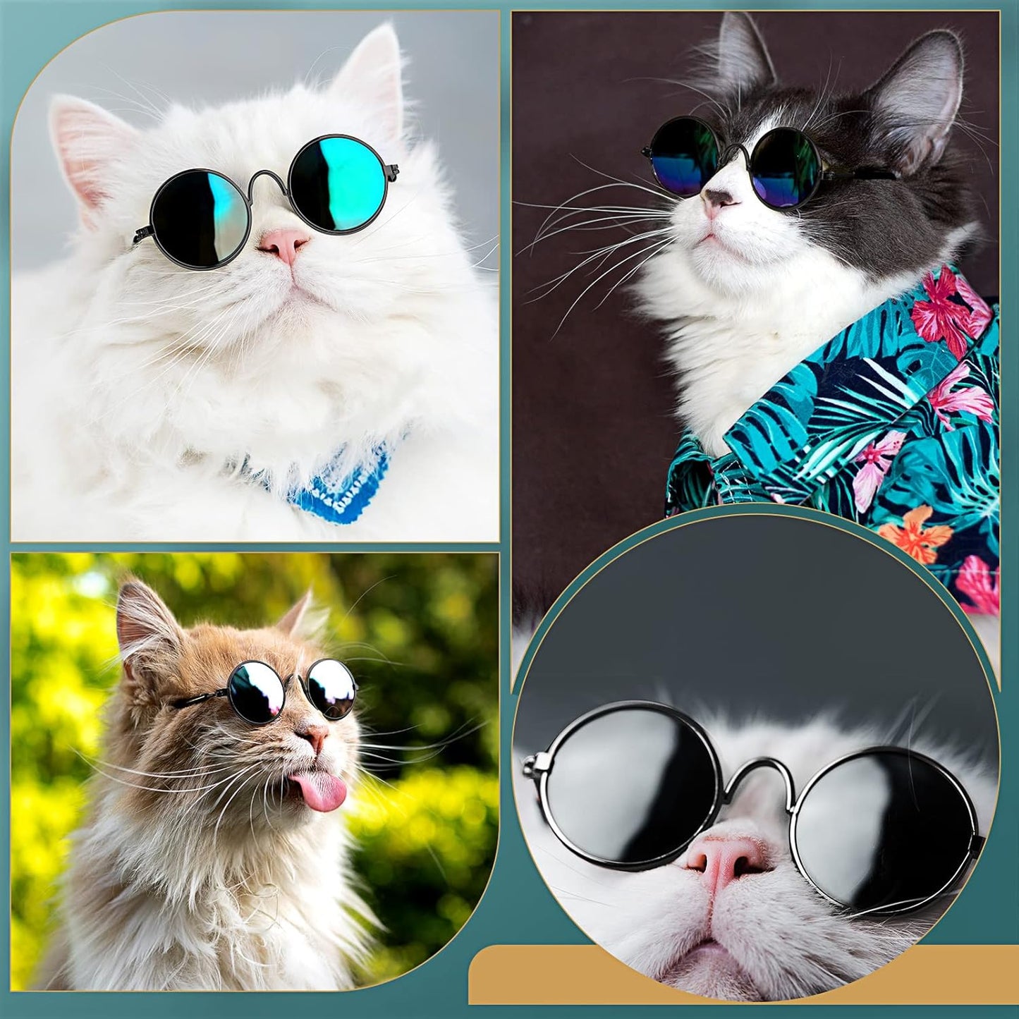 Dog Sunglasses Retro Pet Glasses Doll Glasses Classic Round Dog Glasses Metal Cat Puppy Eye Wear Hippie Costumes for Cats and Dogs, Photos Props Cosplay Party Costume (Black, Classic Style)