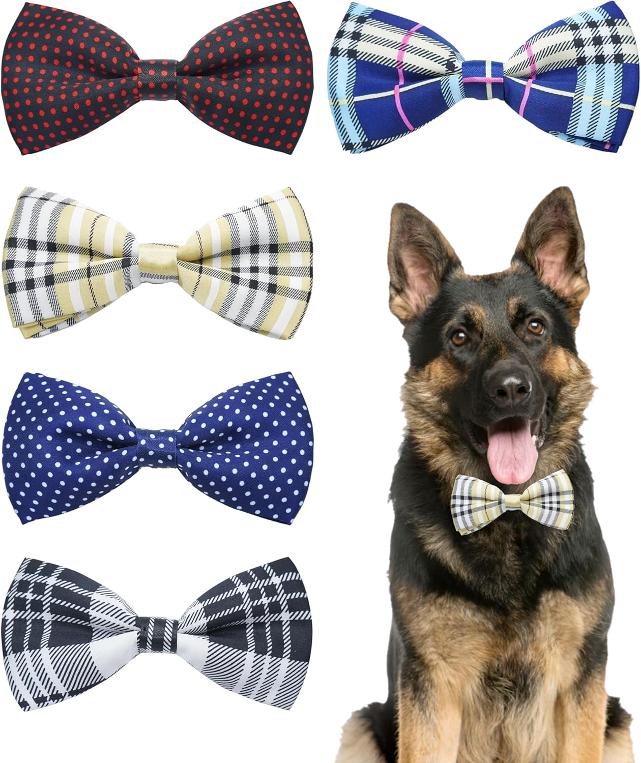 PET SHOW 5 Pack Pet Big Dogs Collar Embellishment Attachment Bow Ties for Medium Large Dogs Collar Charms Accessories Slides Bowties for Birthday Wedding Parties Assorted B Styles