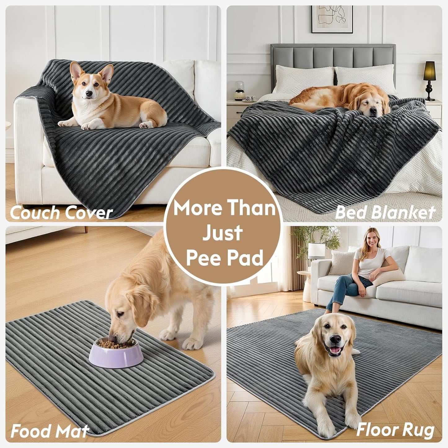 Flannel Washable Pee Pad for Dogs - 4 Pack Reusable Dog Pee Pads, Puppy Pads, Fast Absorb Pet Playpen Mat with Non-Slip Back, Waterproof Puppy Training Pad. (Dark Grey, 18" X 24")