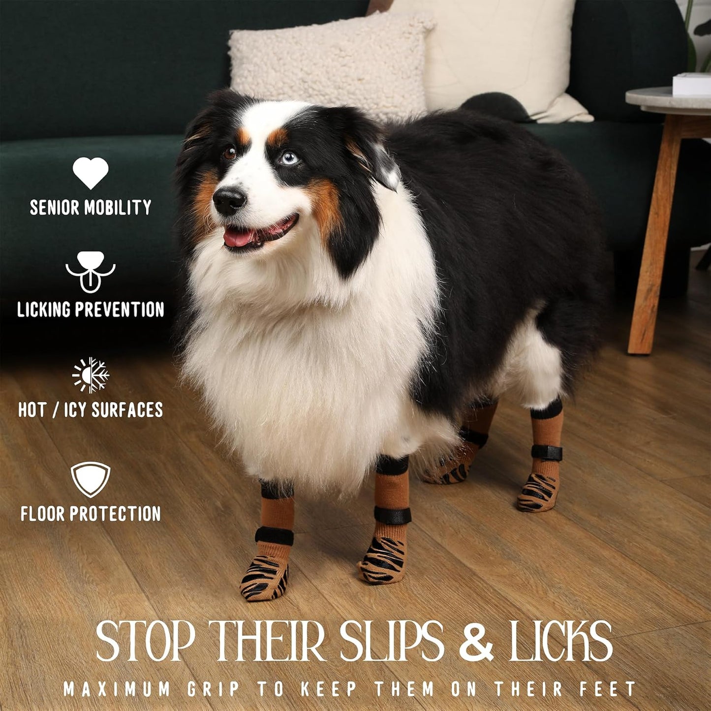 DOK TigerToes Premium Non-Slip Dog Socks for Hardwood Floors - Extra-Thick Grip That Works Even When Twisted - Prevents Licking, Slipping, and Great for Dog Paw Protection (Cool Caramel, Small)