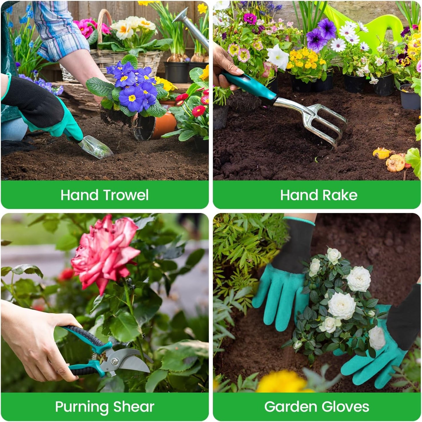 Garden Tool Set 9 PCS, Heavy Duty Gardening Hand Tools for Women, Durability Garden Tool Bag, Rust-Proof Aluminum Gardening Supplies, Ideal Gifts for Women and Men