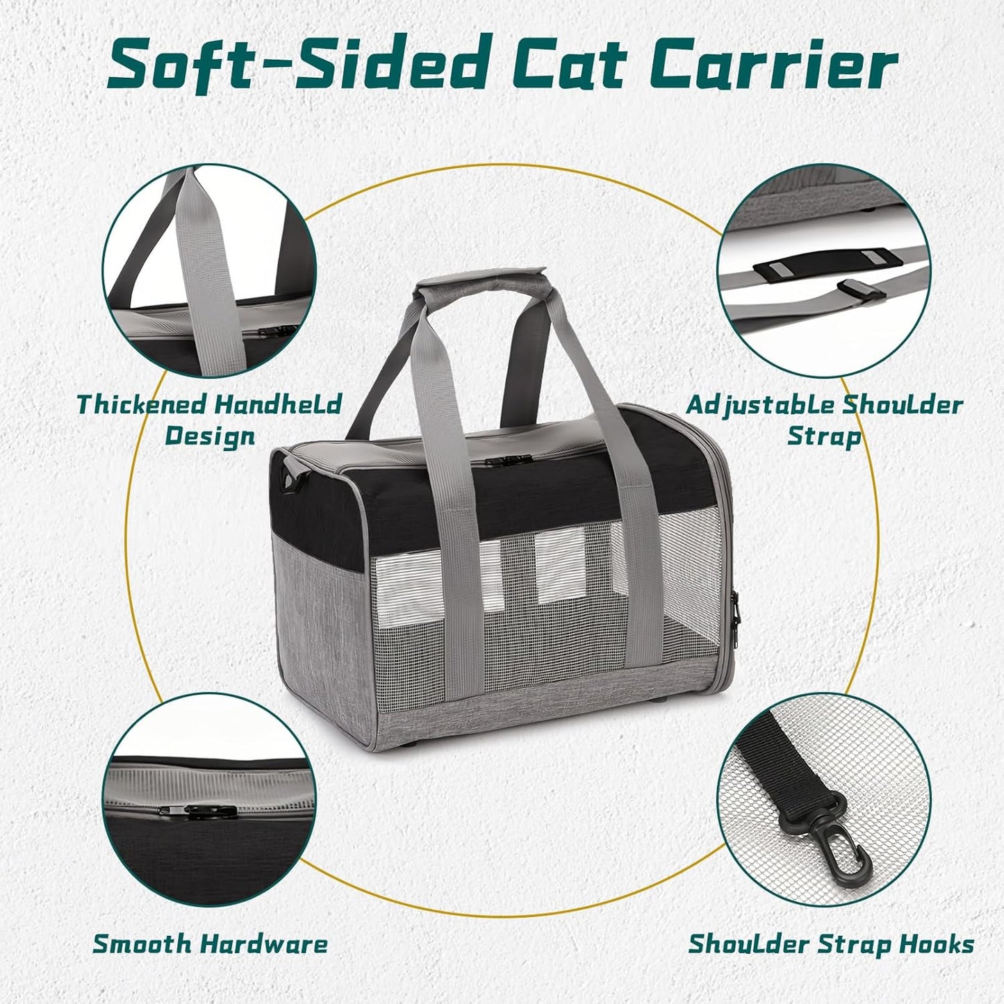 PINVNBY Bunny Carrier for Travel Camping Outdoor, Small Pet Carrier, Guinea Pig Carrier, Breathable Pet Portable Hand Bag for Hamster Bunny Guinea Pig（Black & Gray）