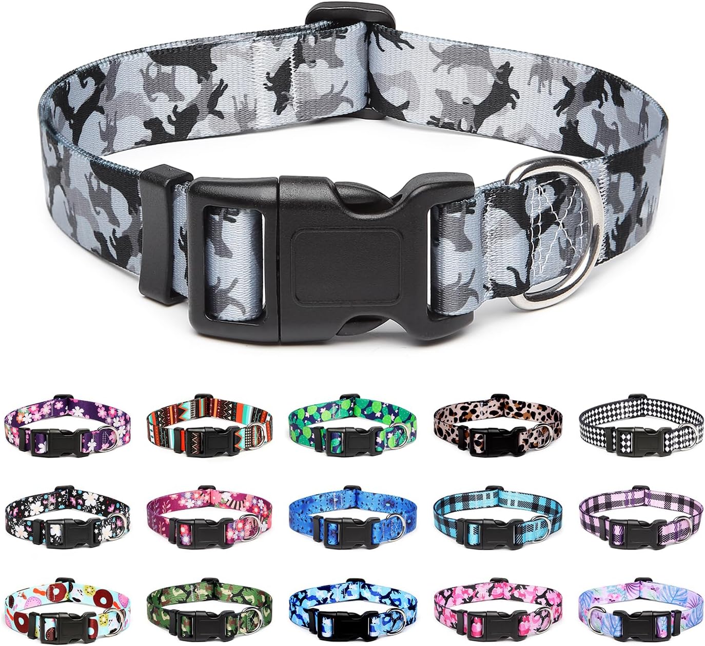 Mercano Adjustable Dog Collar - Special Design Patterns, Soft Nylon Comfortable Durable Pet Collar for Small Medium Large Dogs (XS, Dog Camouflage Grey)