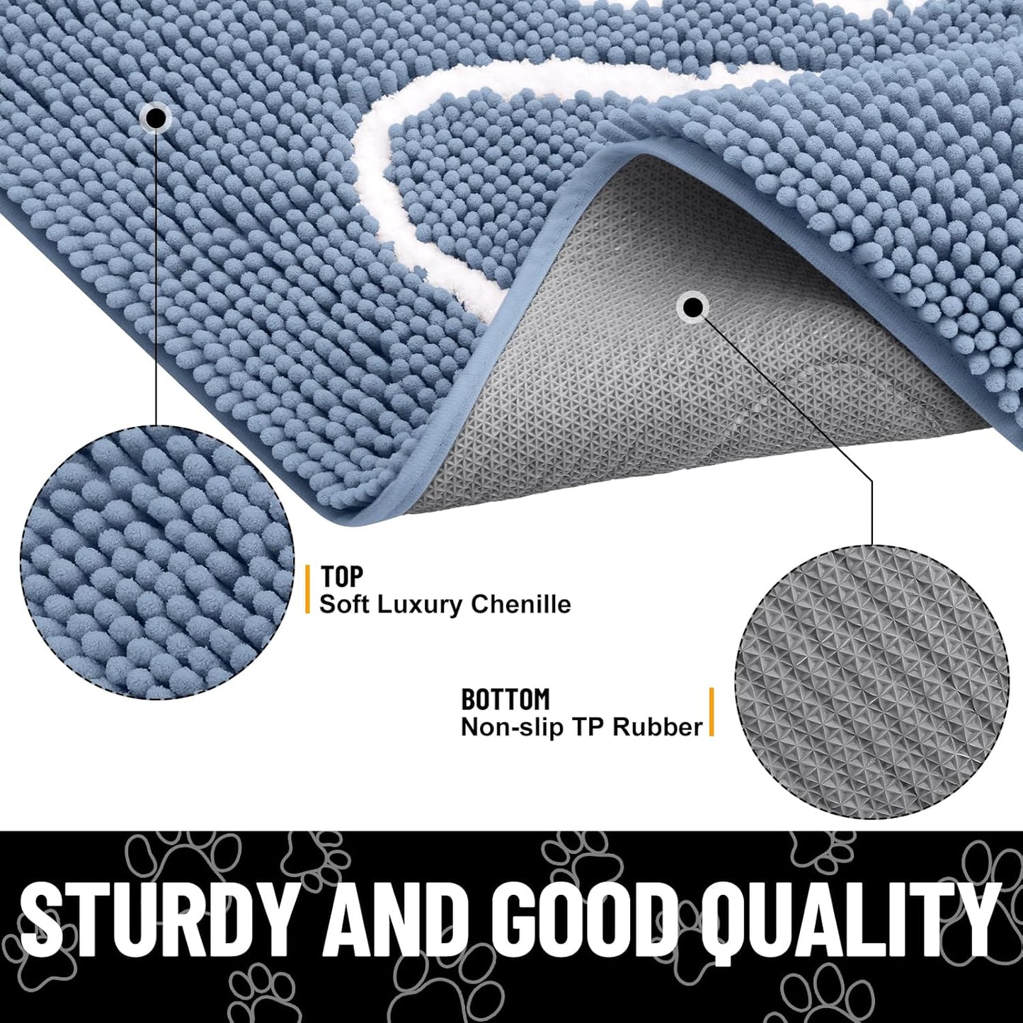 Smiry Dog Door Mat for Muddy Paws, Absorbent Dirt Trapper Non Slip Quick Dry Washable Chenille Mat for Mud Dogs, Entry Rug for Indoor and Outdoor (48x30 Inches, Airy Blue and White)