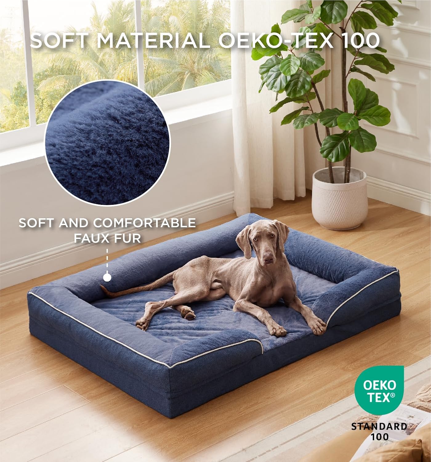 Made4Pets Orthopedic Dog Bed for Extra Large Dogs, Supportive Foam XL Pet Bed Sofa with Washable Removable Cover, Waterproof Large Dog Couch Bed, Non-Slip Bottom and Egg-Crate Foam, Grey