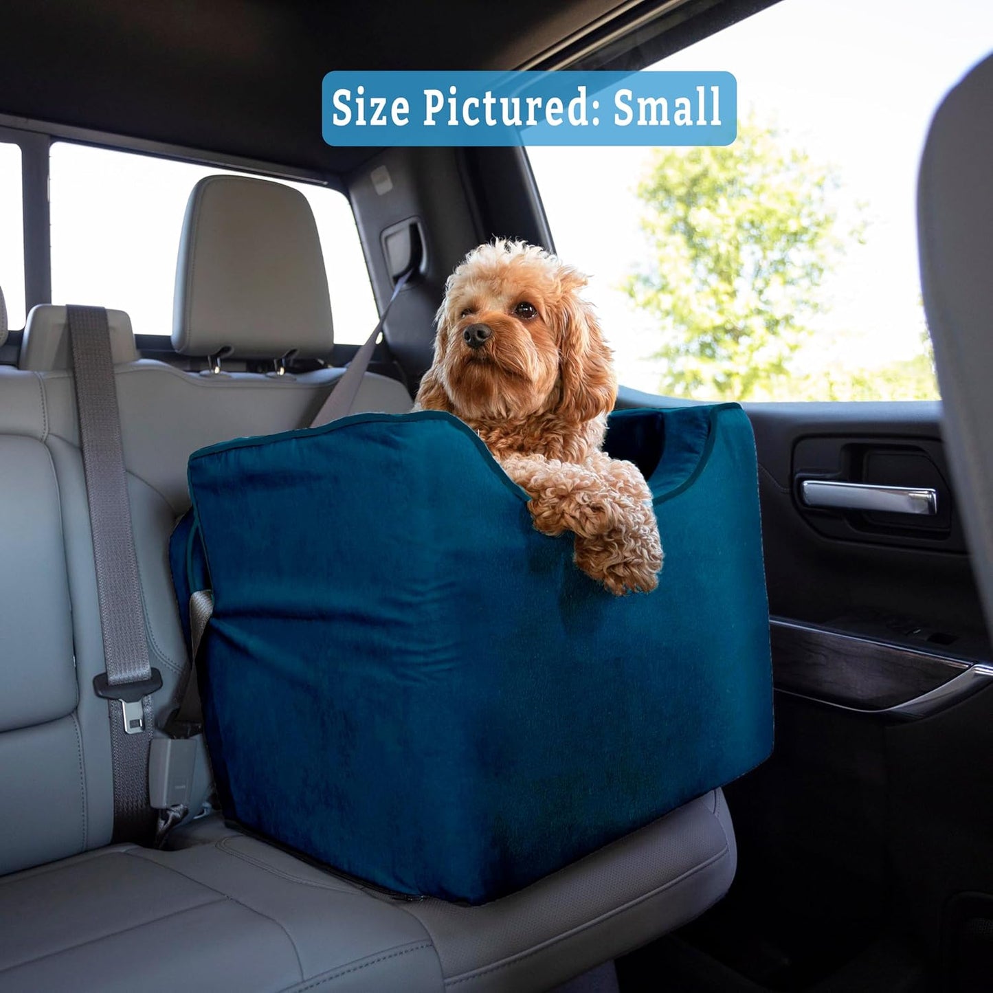 Snoozer Dog Car Seat: Lookout I Dog Booster Car Seat for Dogs Small 5-15 lbs, Size: Small, Fabric: Sapphire, Pet Car Seat to Alleviate Car Sickness for Dogs, Removable Machine Washable Cover