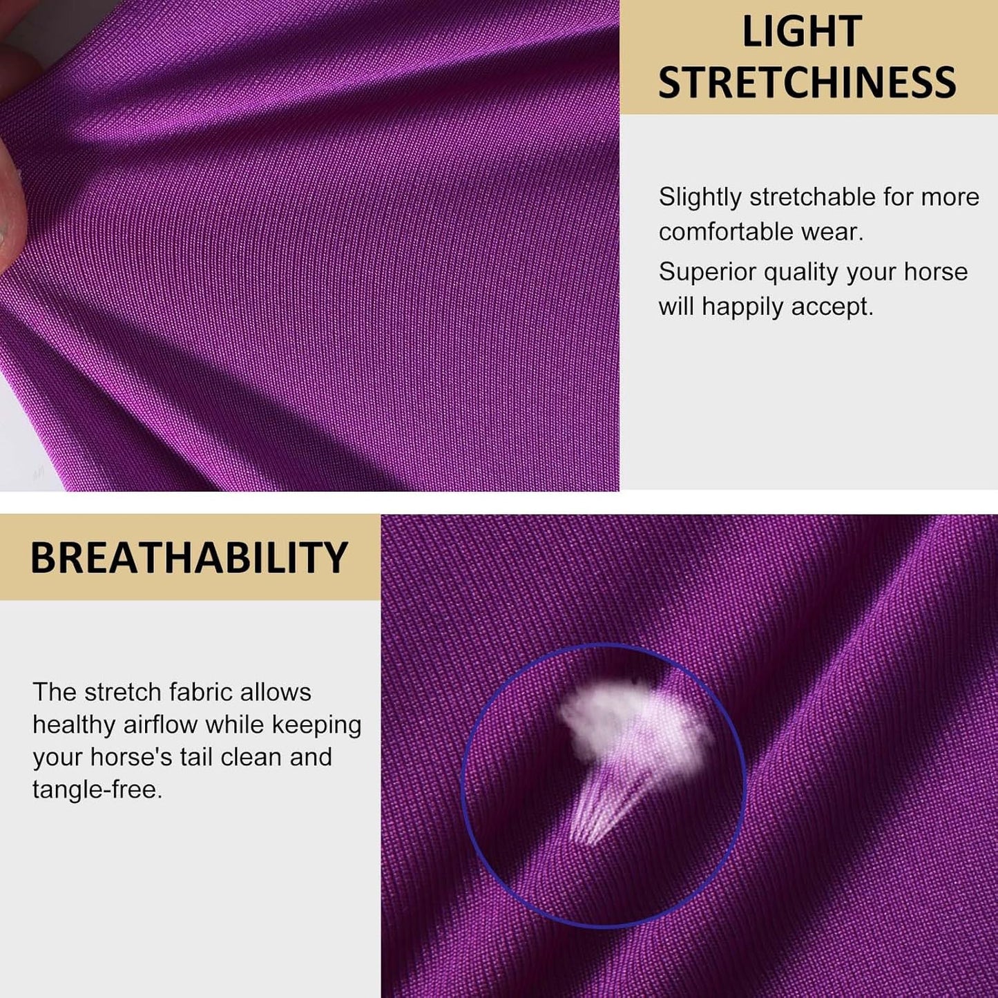 Harrison Howard Breathable Horse Tail Guard, Slip On Design, 2 Strand Straps, 22" Length, Purple