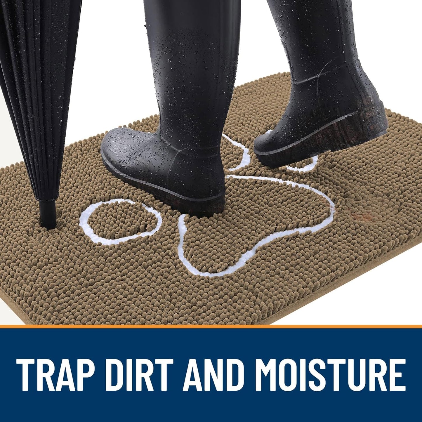 OLANLY Door Mat for Muddy Dog Paws 47x32, Ultra Absorbent Chenille Mud Doormat with Paw Print Design, Non-Slip Washable Doormat for Indoor Entryway, Quick-Dry Pet Bed Mats for Dirty Dogs, Tan