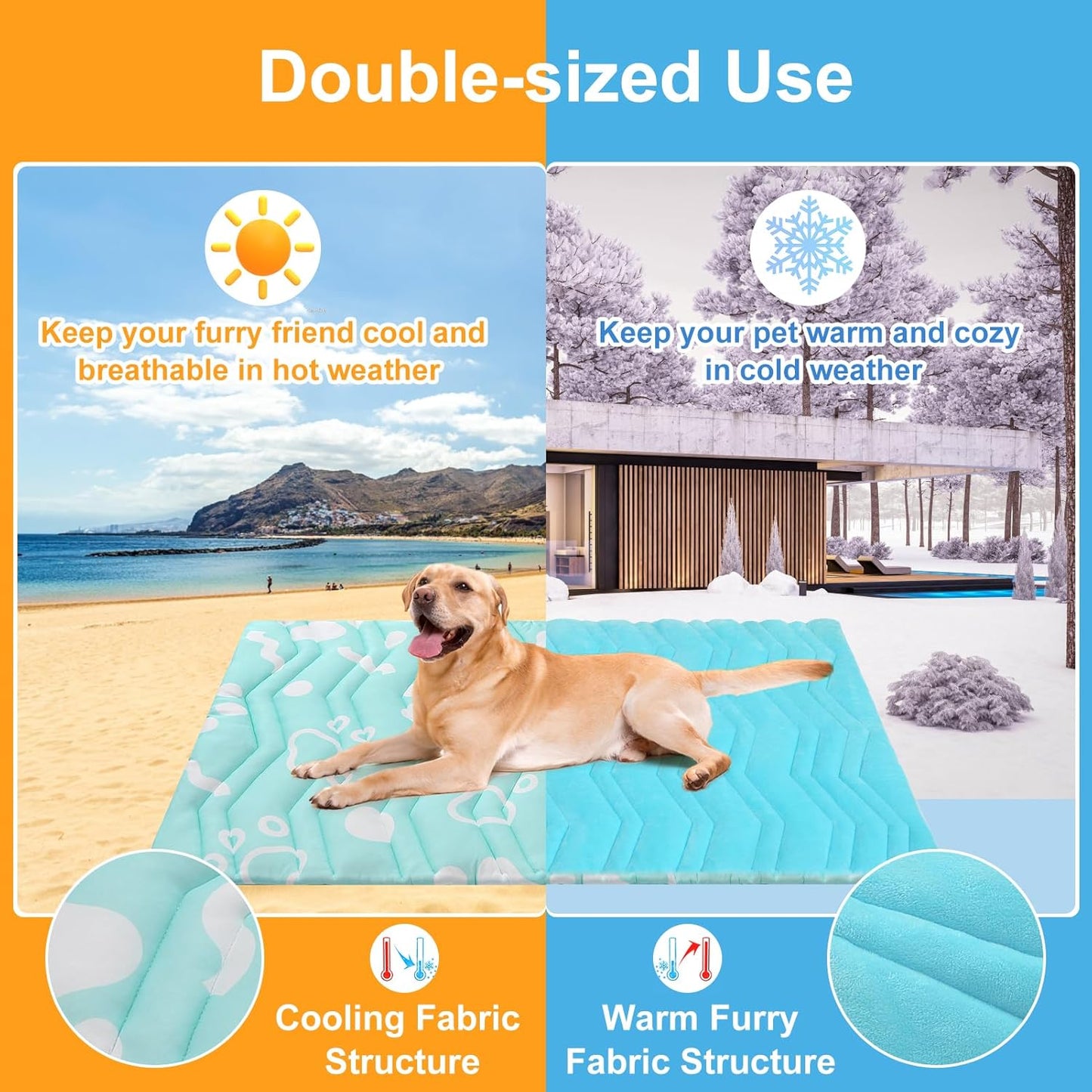 BEAUTYZOO Upgrade Dog Cooling Mat Extra Large, Reversible Self-Cooling Mat for Dogs, Thicken Pet Ice Cool Pad Blanket for Summer Kennel Sofa Bed Floor Car Seat, Machine Washable&Foldable, 48"x28"