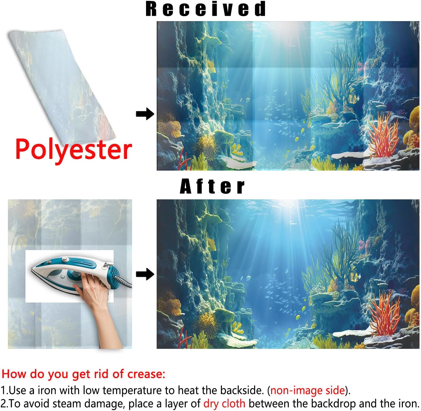 30X18IN Blue Sea Floor Aquarium Background, Natural Underwater World 3D Effect Fish Tank Decorations Background, Art Terrarium Background with 8 EVA Double-Sided Tape