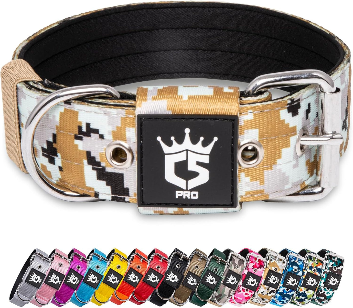 TSPRO Tactical Dog Collar 1.5 Inch Wide Thick Dog Collars with Heavy Duty Metal Buckle, Durable, Strong, Adjustable for Medium to Large Dogs (Camo Khaki M)