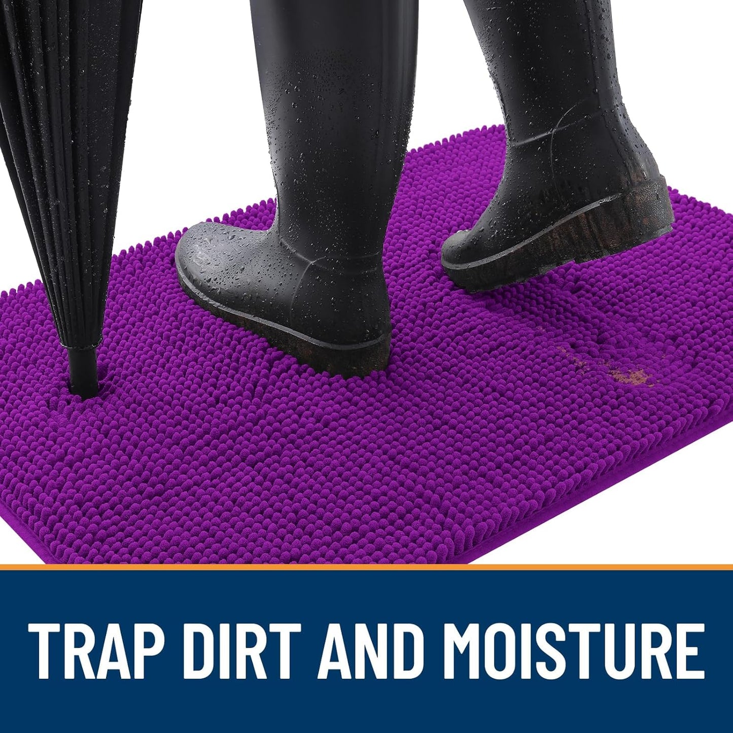 OLANLY Dog Door Mat for Muddy Paws 47x20, Absorbs Moisture and Dirt, Absorbent Non-Slip Washable Doormat, Quick Dry Chenille Mud Mat for Dogs, Entry Indoor Entryway Carpet for Inside Floor, Purple