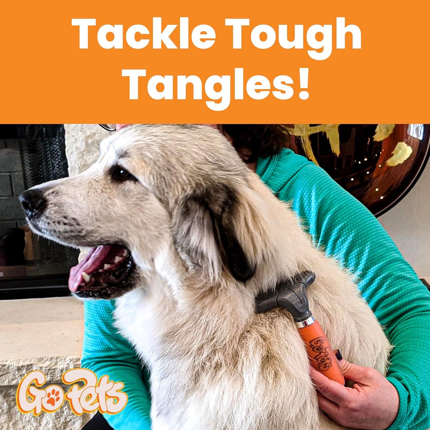 GoPets Double Row Dematting Rake, Undercoat Grooming Tool for Thick and Long Coat Pets, Ideal for Sensitive Skin, Reduces Breakage, Supports Daily Shedding Control, Detangler for Dogs and Cats