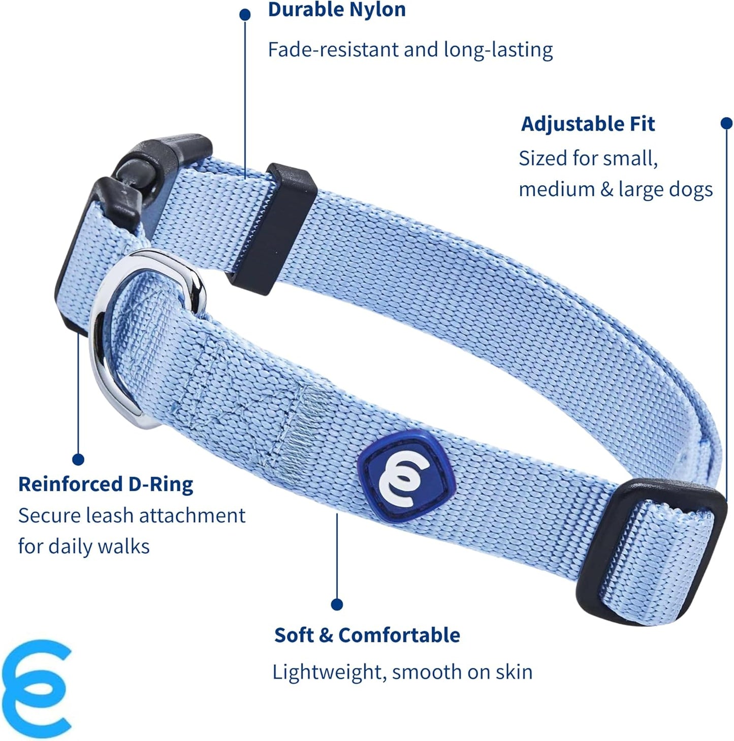 Blueberry Pet Essentials Matching Large Dog Collar | Adjustable Classic Solid Color Nylon Dog Collars for Large Dogs | Chambray Blue Dog Collar for Large Dogs