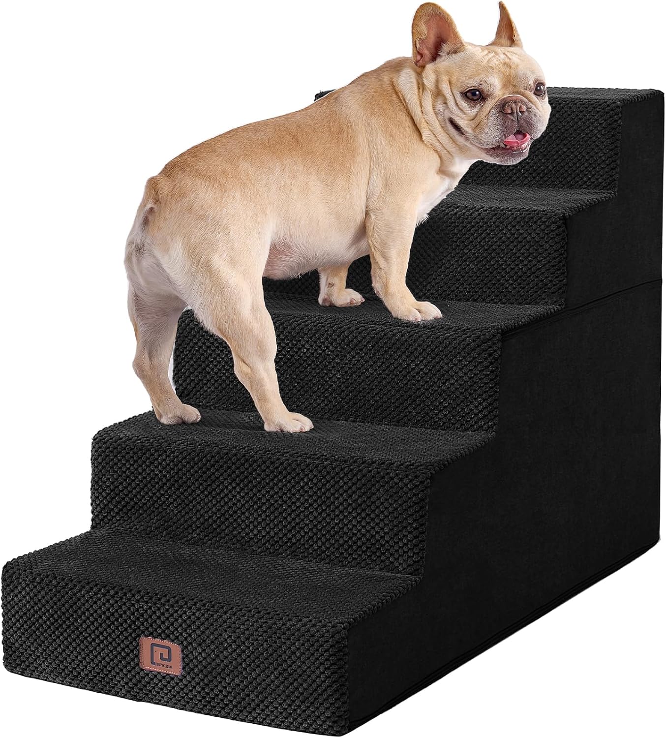 EHEYCIGA Dog Stairs for High Bed 22.5" H, 5-Step Dog Steps for Bed, Pet Steps for Small Dogs and Cats, Non-Slip Balanced Pet Ramp Indoor, Black
