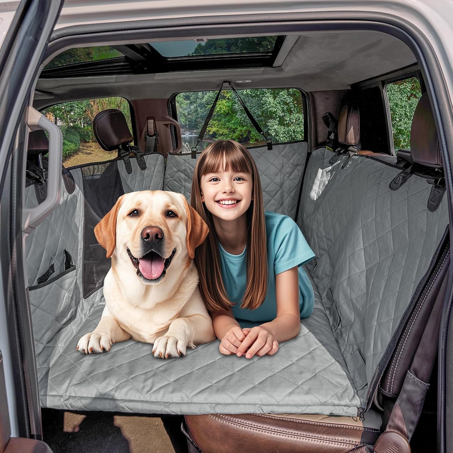 Upgrade Tough 1200D Rip-Stop Dog Truck Seat Cover for Back Seat, Anti-Scratch Waterproof Car Back Seat Extender for Dogs with Hard Bottom,Dog Hammock for F150/RAM1500/Silverado