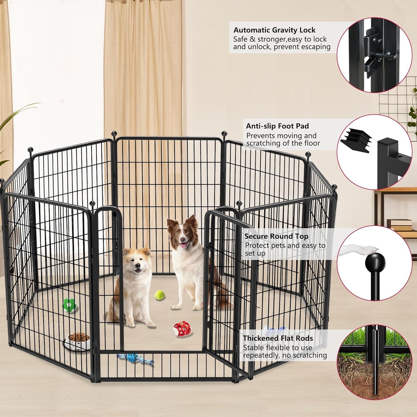Dog Playpen 40 inch 24 Panels Indoor Outdoor Dog Pen for Large/Medium/Small Dogs Heavy Duty Metal Dog Fence Outdoor for Yard, Puppy Playpen with Door Portable Pet Fence for RV Camping Yard