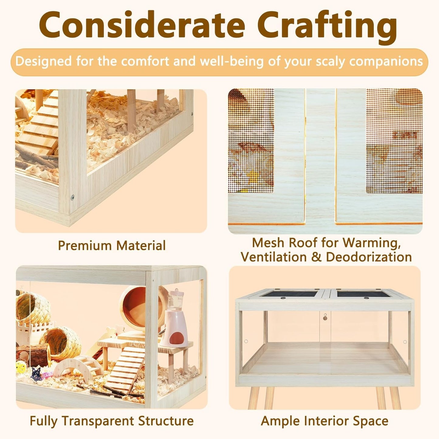 Prolee Hamster Cage Chewproof, Mice and Rat Habitat with Transparent Sides, Hamster Cage with Openable Mesh Top, Solid Built with Lock Design and Leg Stand, 32" Wide