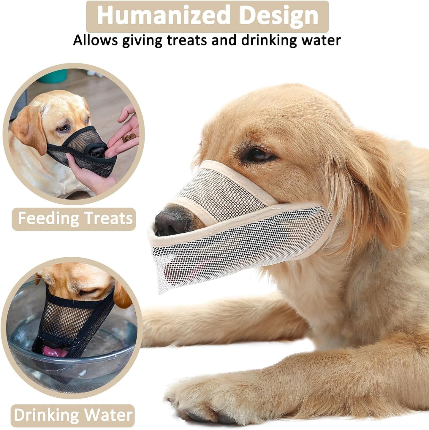 Crazy Felix Nylon Dog Muzzle for Small Medium Large Dogs, Air Mesh Breathable and Drinkable Pet Muzzle for Anti-Biting Anti-Barking Licking (XXS, Beige)