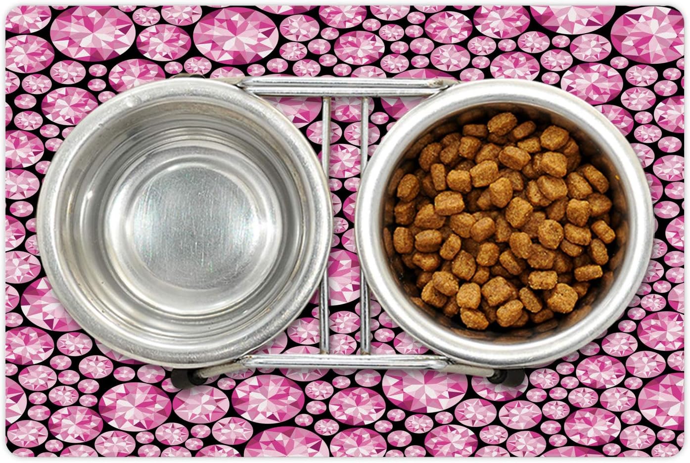 Lunarable Feminine Pet Mat for Food and Water, Big Vivid Diamond on The Dark Background Engagement and Wedding Themed Print, Non-Slip Rubber Mat for Dogs and Cats, 18" X 12", Pink